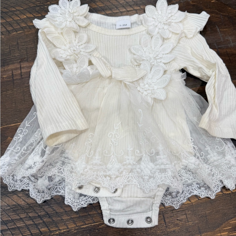 Amazon Cream Lace Floral Kids Dress